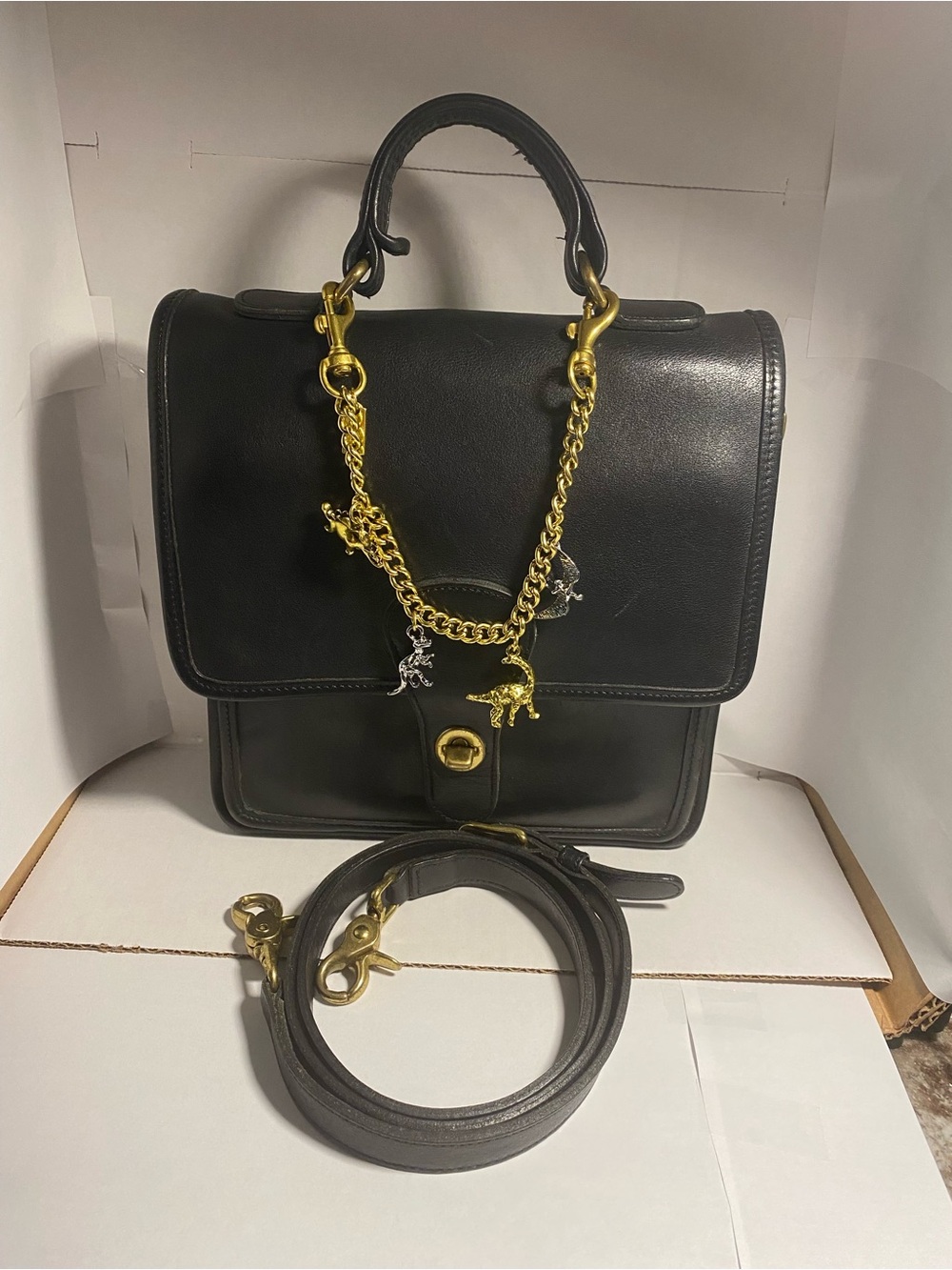 CoachTop-Handle Station bag with Gold Charm Chain $189